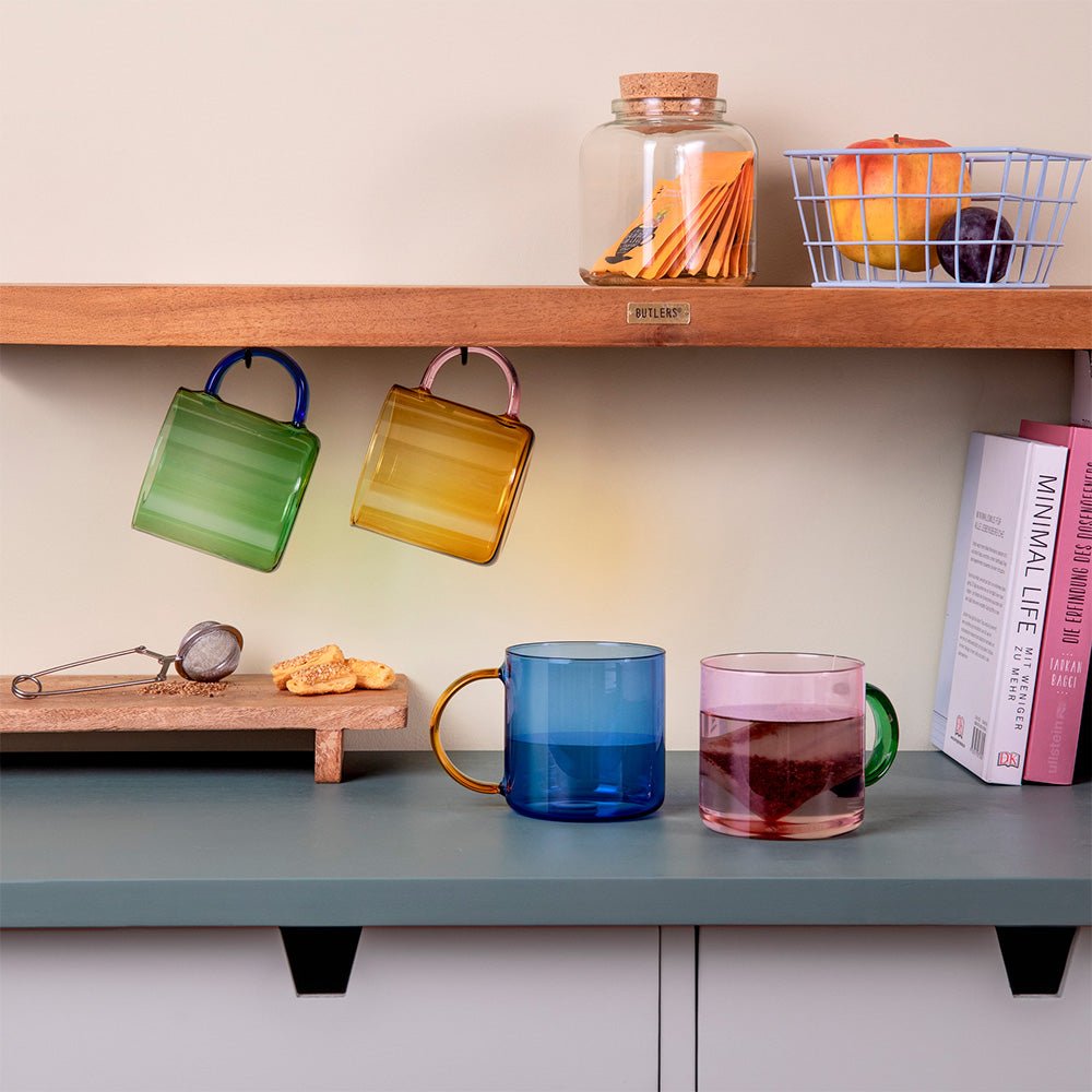 Glass Mugs Fred Green Blue (set of 2)