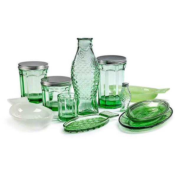 Glass Green L Fish & Fish (set of 4)